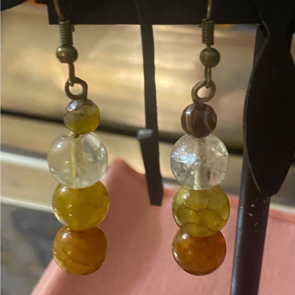 New! Crackled Agate and Citrine drop earrings